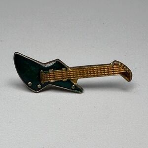 VTG Electric Gibson Explorer Guitar Lapel Pin Brooch Enamel Green & Gold-Tone 1"